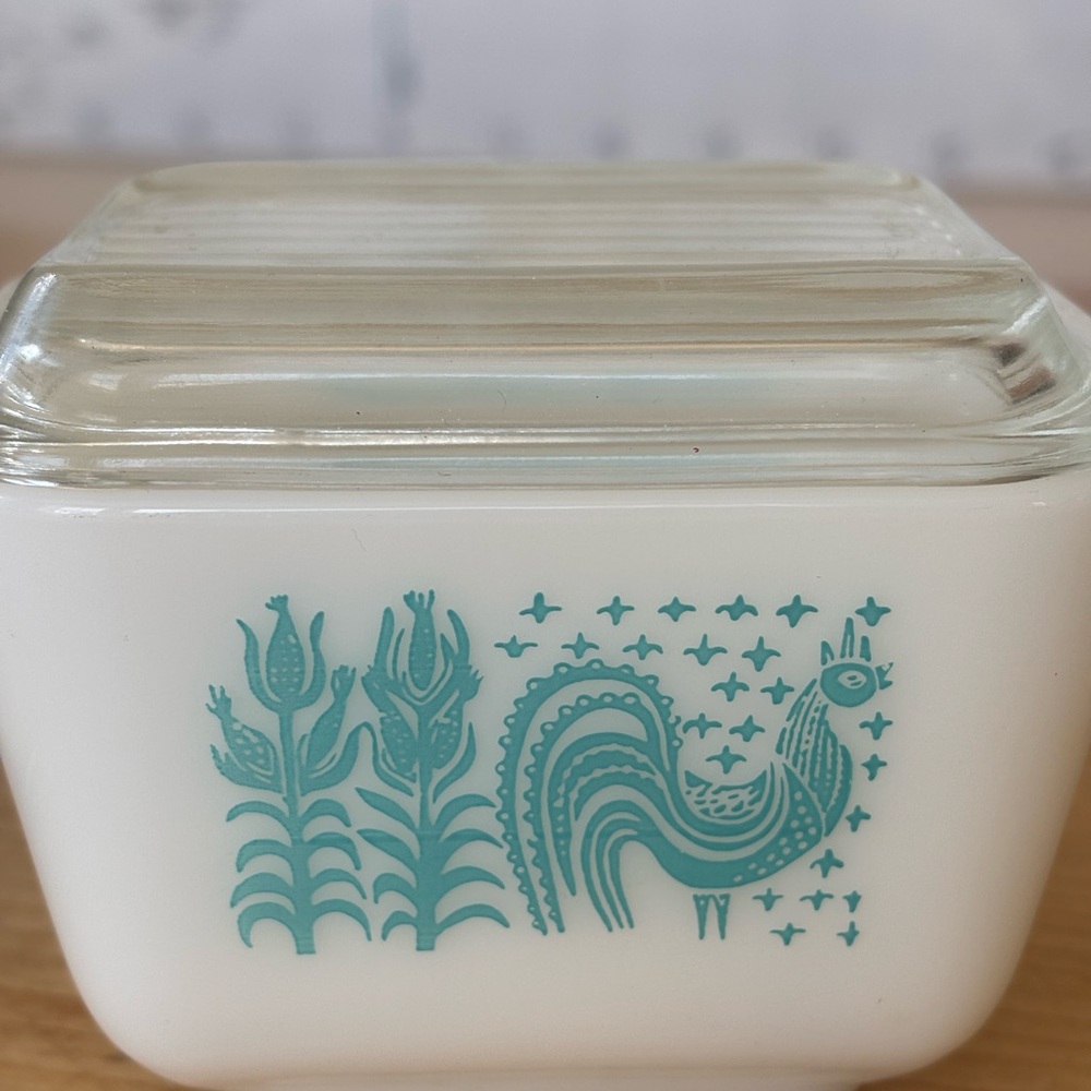 Vintage Pyrex turquoise butterprint refrigerator dish with lid | 2 pieces
